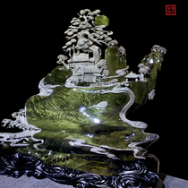 Golden silk Nanmu gloomy wood ebony ornaments Wood carving Sanli peoples landscape fine handicrafts hand-carved