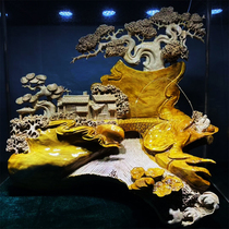 Golden silk Nan Shan Li family landscape entrance TV cabinet Living room decoration Ebony gloomy wood root carving Wood carving carving