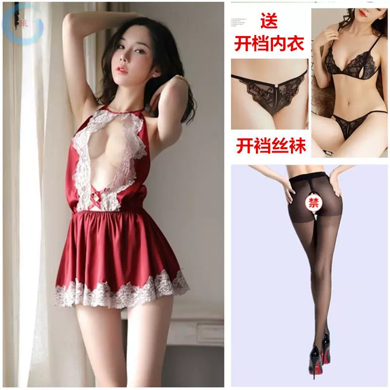 Đồ ngủ sexy, đồ lót nữ, quần áo, sexy, sexy, trong suốt, nồng nàn, lụa băng, màu đỏ, bộ đồ ngủ có dây đeo bụng - Bellyband