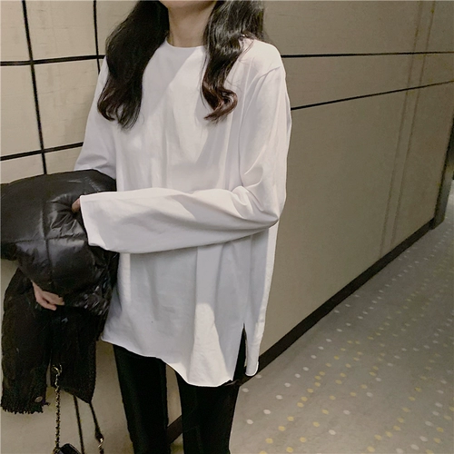 Демисезонная футболка, базовый приятный телу длинный лонгслив, 2020, оверсайз, средней длины