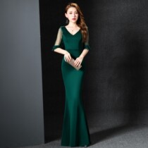 2019 New evening dress womens deep V Half sleeve Noble thin fish tail dress