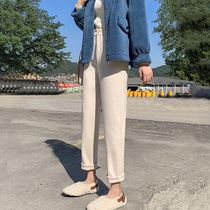 2021 new spring and autumn woolen pants women loose thin wide legs casual radish Harlan nine-minute straight old pants