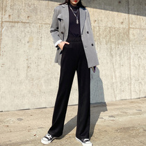 2021 new spring and autumn suit wide leg pants women high waist black drop feeling loose slim casual straight tube mop