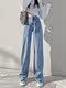 Spring and Autumn Retro Light Blue Wide Leg Jeans Women's 2026 New Straight Leg Loose High Waist Slim Floor-Mopping Pants