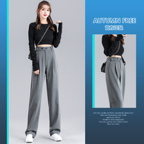 2022 new spring and autumn gray suit wide-leg pants womens drape high waist thin loose straight casual mopping pants