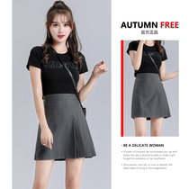 Gray 2022 summer new half-length pleated skirt womens high-end umbrella skirt high-waisted slim suit a-line short skirt