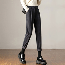2022 new black suit pants womens high waist and thin loose spring and autumn straight pipe pipe casual harem pants