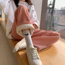 2022 new corduroy wide-leg pants womens autumn and winter plus velvet thickened high waist straight loose casual mopping pants drape
