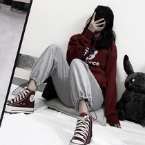 Spring and autumn gray sports pants womens high waist and thin 2022 new loose autumn and winter plus velvet leggings casual American sweatpants