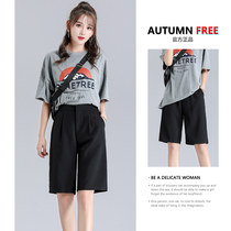2022 new summer thin black suit shorts womens loose and thin straight Hong Kong-style casual five-point pants