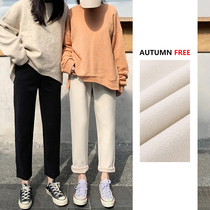 2021 New Spring and Autumn New woolen pants womens casual straight radish pants loose thin Haren pants grandma pants