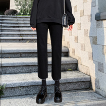 2021 new spring and autumn black jeans womens high waist slim slim body loose straight tube high nine points smoke pipe tide