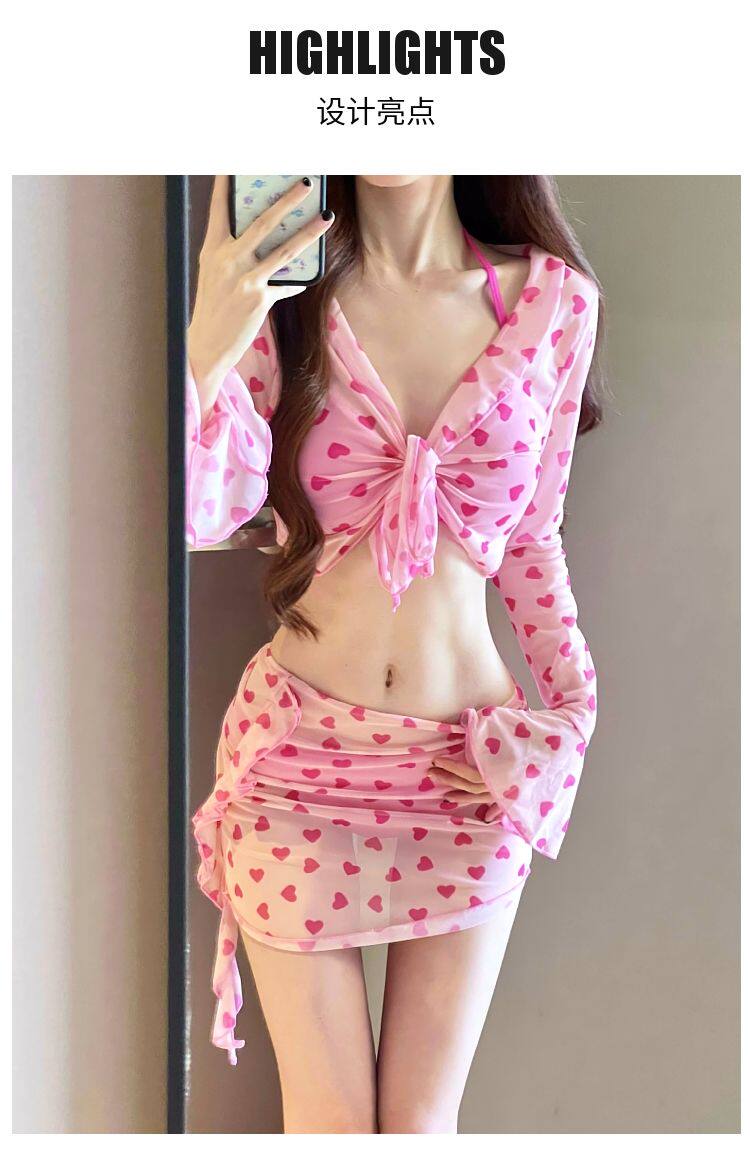 Розовый комплект, летний купальник, раздельный сексуальный топ с чашечками, 4 предмета   