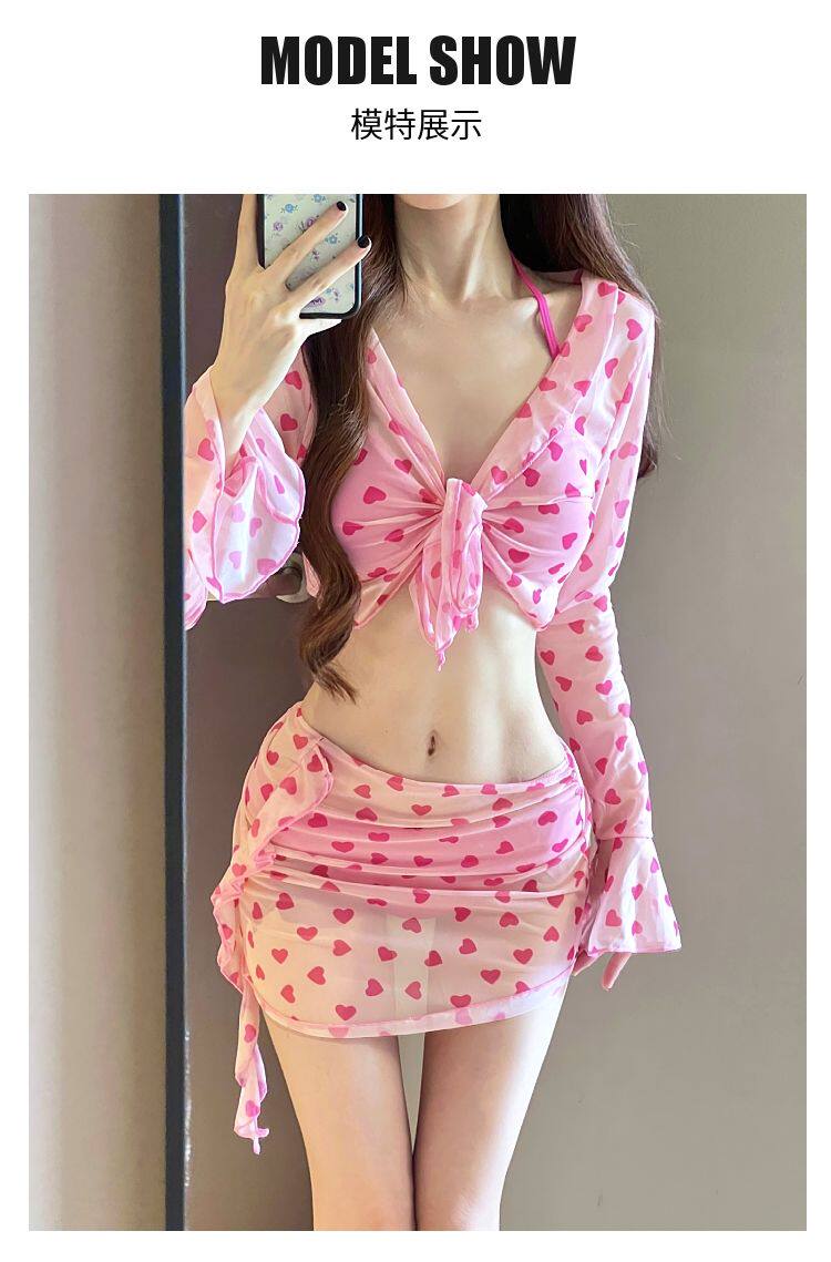 Розовый комплект, летний купальник, раздельный сексуальный топ с чашечками, 4 предмета   