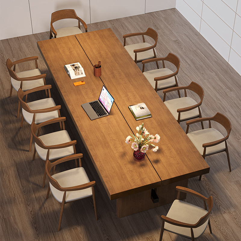 Simple Solid Wood Conference Table, Large Board Table, Large Long Desk, Office Desk and Chair Set, Large Negotiation Table, Reading and Study Table