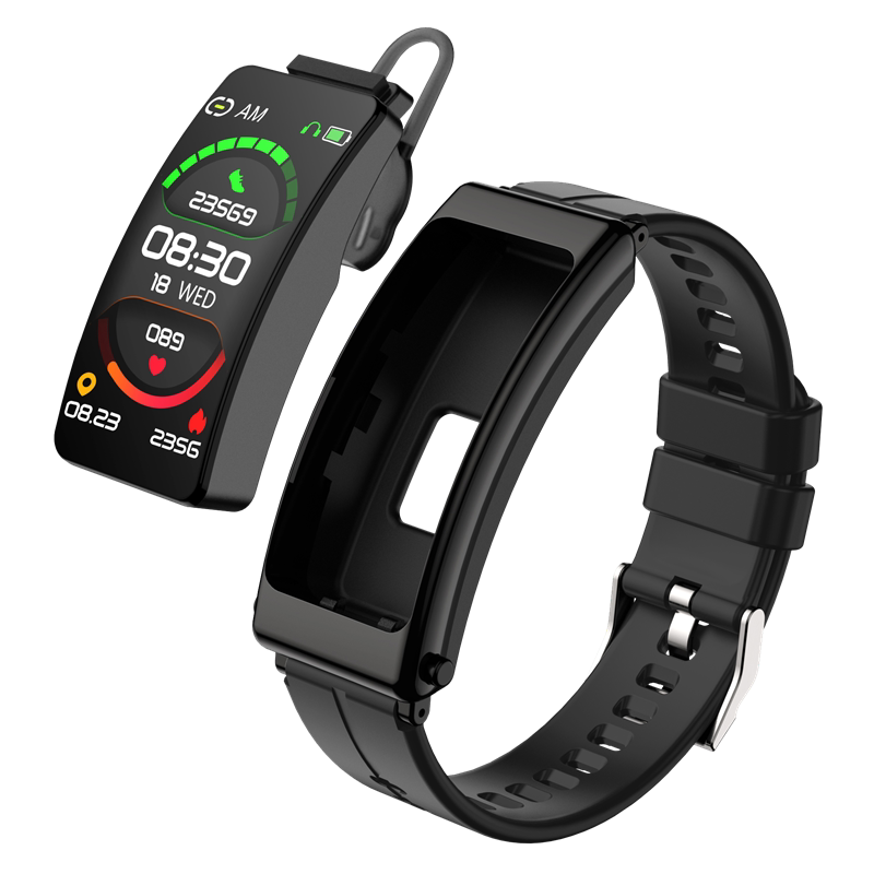 Black Technology Blood Pressure, Heart Rate, and Blood Oxygen Smart Bracelet with Bluetooth Earphones, Two-In-One for Making and Receiving Calls, Wrist Detachable Sports Multifunctional Watch for Men and Women, Compatible with Ios and Android
