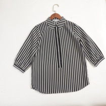 Songs Silk Fab-style Dont To V Collar High Density Double Crepe Striped Shirt Woman SY0007-001