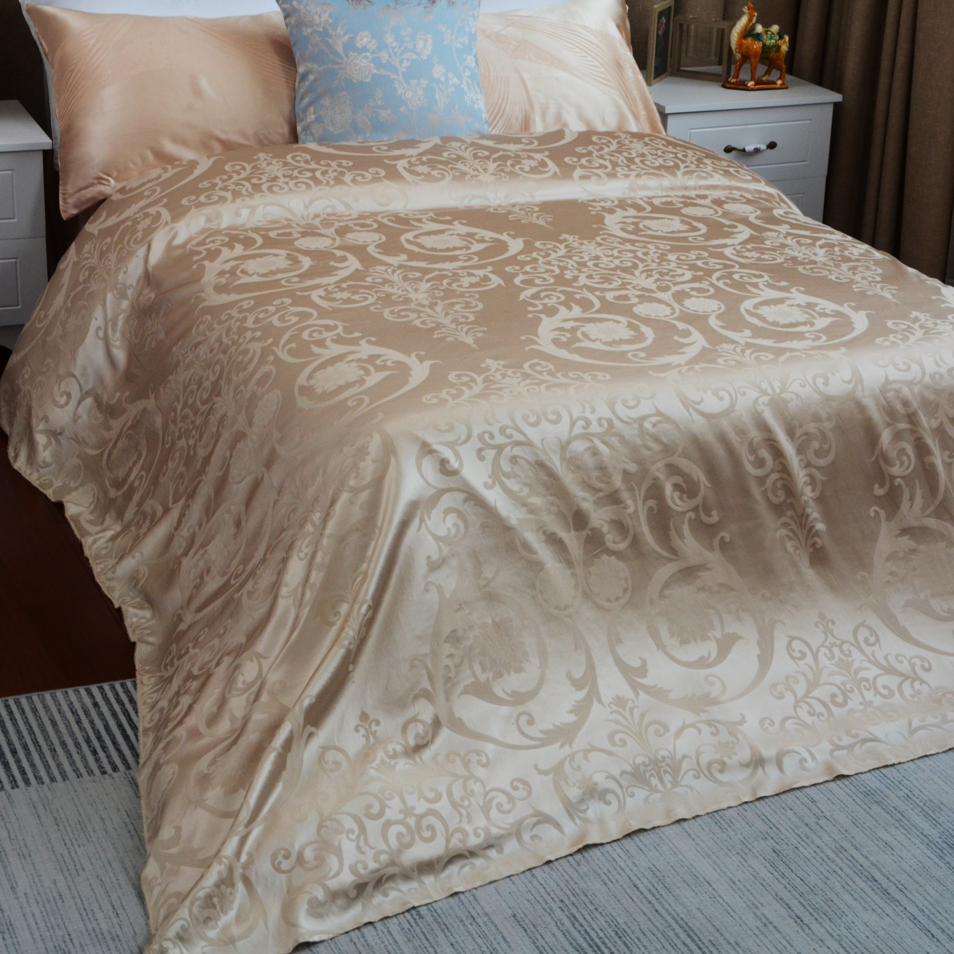 Song's bedding fabric silk cotton satin jacquard beige phoenix flower 24#280 width mlcp001-21