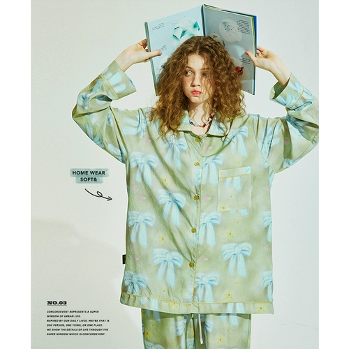 Осенняя комфортная пижама с бантиком, комплект