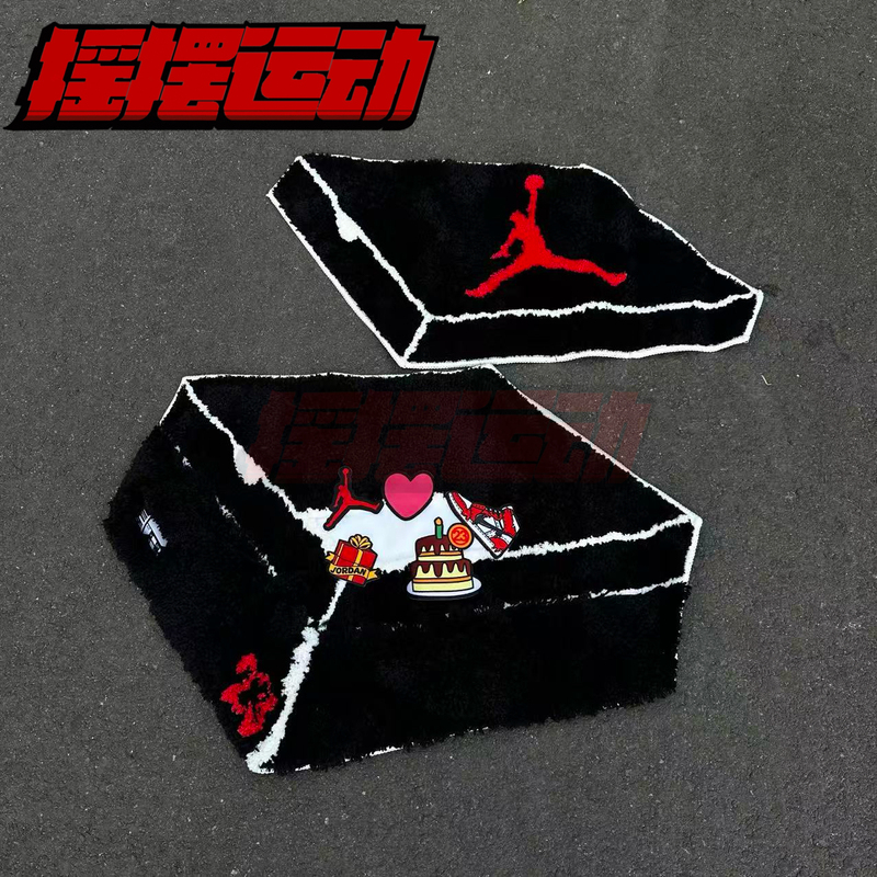 Nike Jordan Aj Member Black and Red Shoe Box Plush Velcro Birthday Carpet Floor Mat Og053-016A