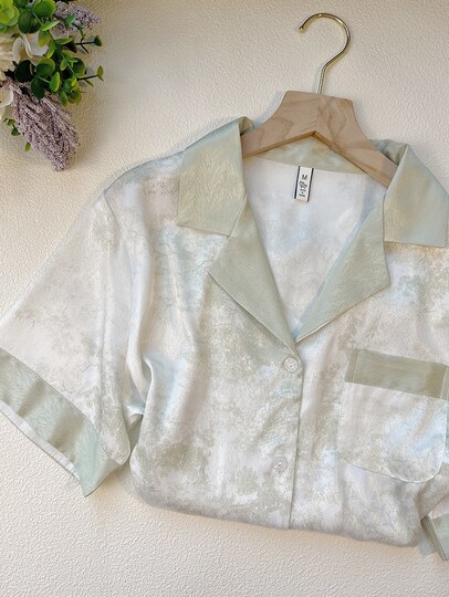 Mountain ink painting 2025 new pajamas for women ice silk summer day three-piece set short-sleeved high-end home wear thin section