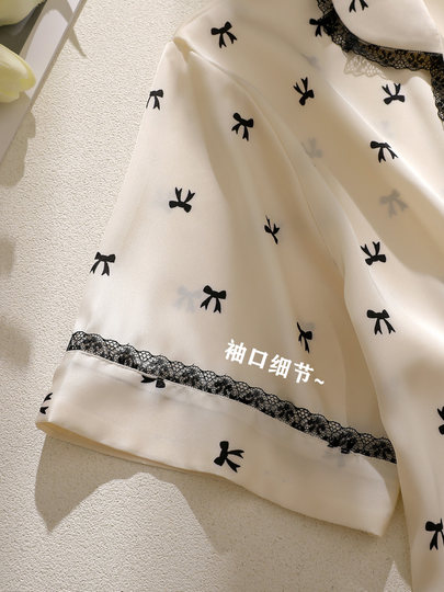 2025 new bow ice silk cool pajamas for girls summer short-sleeved loose high-end luxury home clothes