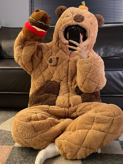 2025 New Cartoon Coral Fleece Couple Pajamas Women's Autumn and Winter Plus Velvet Thickened Three-Layer Quilted Men's Home Clothes