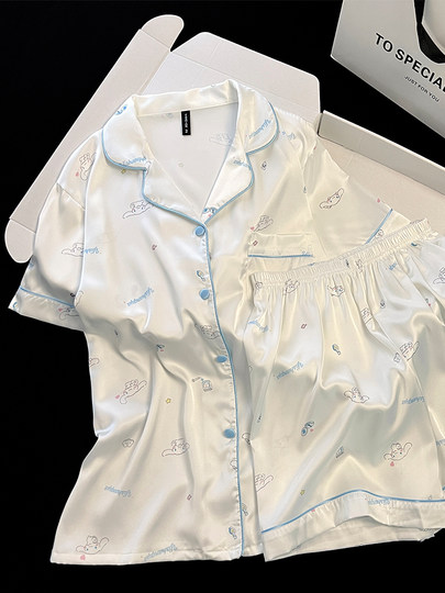 Cute Jade Gui Dog 2025 New Ice Silk Pajamas Women's Summer Short Sleeve Sweet and Cute Three-piece Suit Spring and Autumn Thin