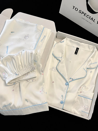 Cute Jade Gui Dog 2025 New Ice Silk Pajamas Women's Summer Short Sleeve Sweet and Cute Three-piece Suit Spring and Autumn Thin