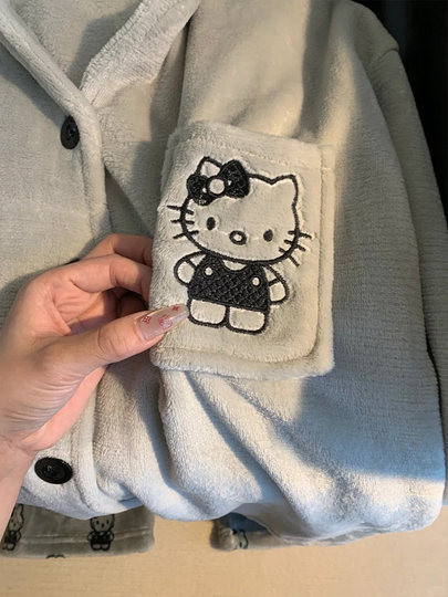 KT Cat 2024 new coral velvet pajamas for women in autumn and winter flannel high-quality plus velvet thickening warm and cute