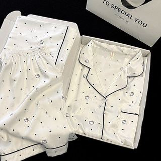 2026 New Polka Dot Pajamas for Women, Summer Ice Silk Short-Sleeved Three-Piece Set, High-End, Sweet, Can Be Worn Outside, Thin Loungewear