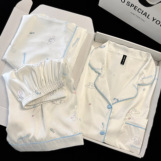 Cute Cinnamon Dog 2025 New Ice Silk Pajamas for Women Summer Short Sleeve Sweet and Cute Three-Piece Set Spring and Autumn Thin