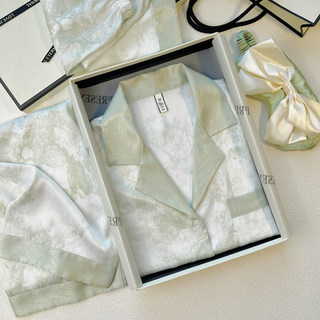 Landscape Ink Painting 2025 New Style Women's Pajamas Ice Silk Summer Three-Piece Set Short-Sleeved High-End Home Wear Thin Style