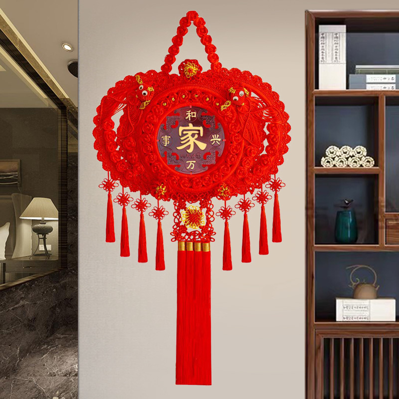 Red Editor China Knot pendant Living room Large number Chinese section Fufu character hanging decoration bedroom Xuanguan Corridor large red wall-Taobao