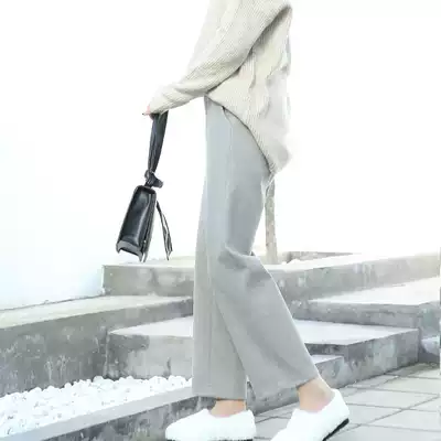 Net red maternity pants for autumn and winter wear fashion woolen straight tube wide leg plaid nine-point loose large size trousers for winter