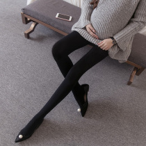 Pregnant women leggings stockings spring and autumn thin section with socks elastic support belly pants Black large size Korean version of the outer wear tide mom