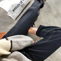 Maternity jeans spring and autumn models wear straight tube wide leg pants nine points Dad pants jeans loose fashion large size tide