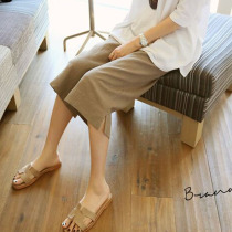 Maternity pants summer thin section seven-point cotton and hemp wide-leg pants loose fashion casual outside wear leggings large size summer