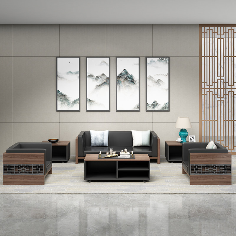 Modern New Chinese Style Office Sofa Casual Negotiation Reception Office Sofa Tea Table Combination Simple Modern