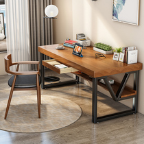 Solid wood desk American simple home study bedroom Nordic industrial wind iron art desk computer writing table