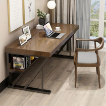 Package installation solid wood desk computer desk desk retro simple home study with drawer bookshelf industrial style table