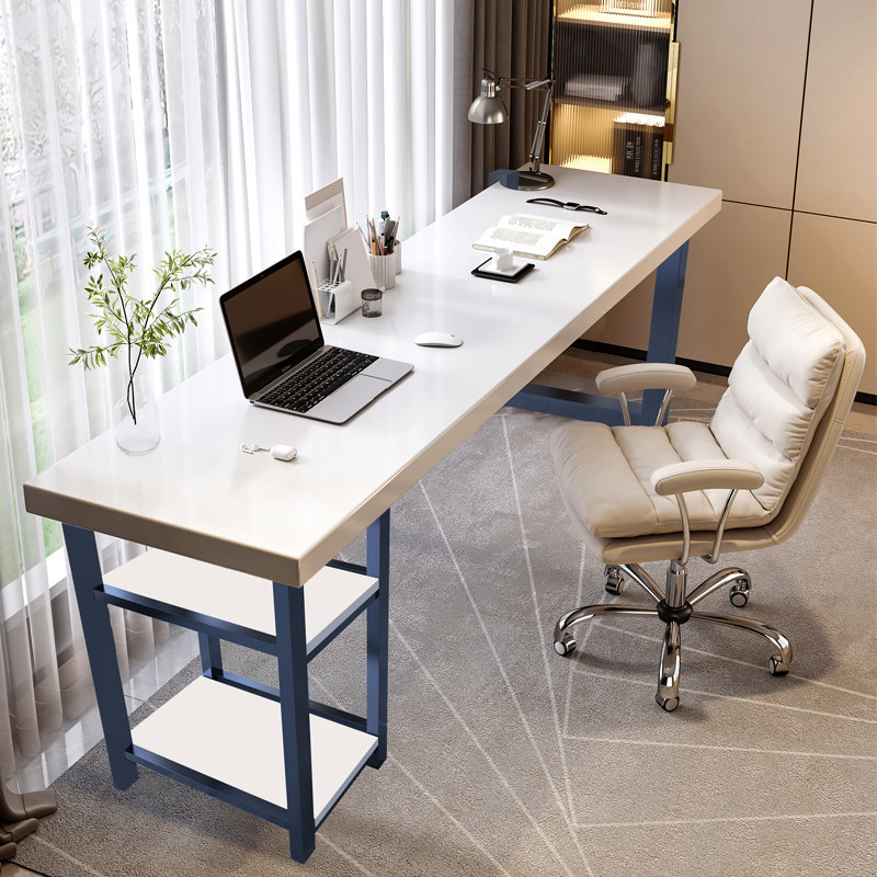 Solid wood desk simple home study bedroom desk Nordic wind wrought iron white writing desktop computer desk