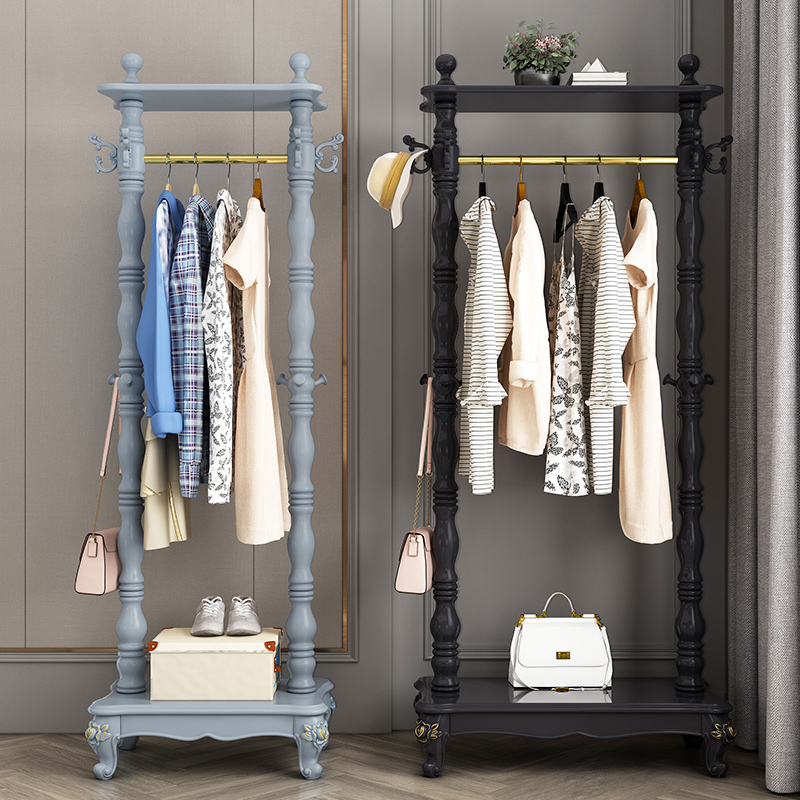 European light luxury solid wood floor-to-ceiling bedroom hanger Simple living room shelf Household net red multi-function clothes rack