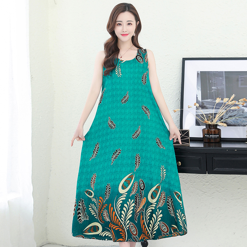44poplin  Nightdress female pure cotton new pattern summer Thin Sleeveless Medium and long term Increase fertilizer Big size easy Fat mm pajamas