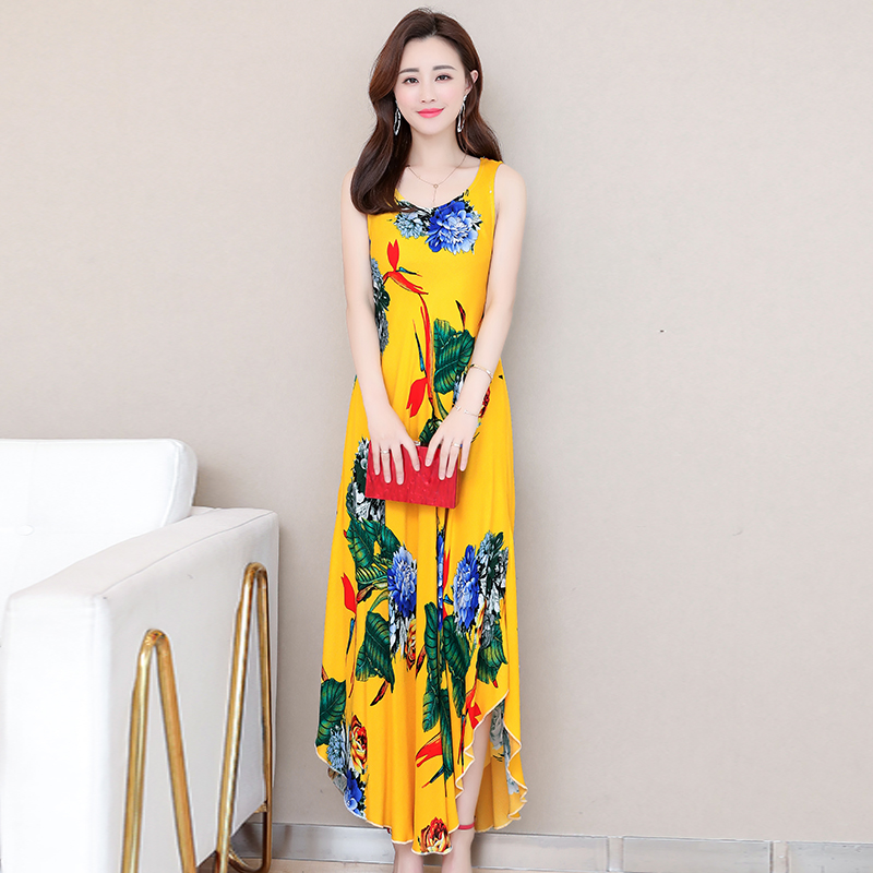 14poplin  Nightdress female pure cotton new pattern summer Thin Sleeveless Medium and long term Increase fertilizer Big size easy Fat mm pajamas