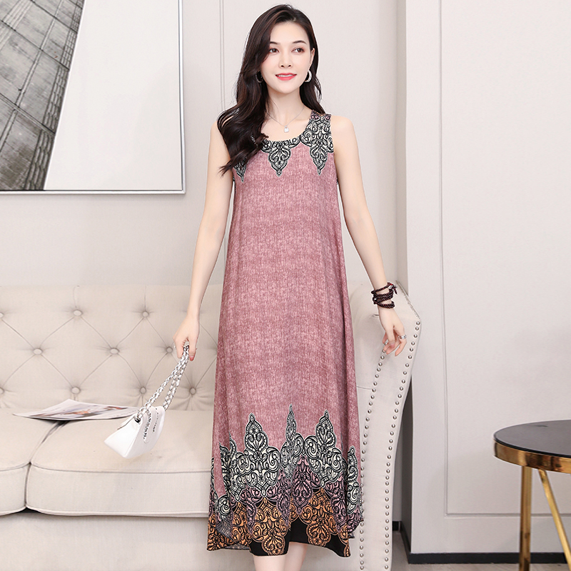 23poplin  Nightdress female pure cotton new pattern summer Thin Sleeveless Medium and long term Increase fertilizer Big size easy Fat mm pajamas