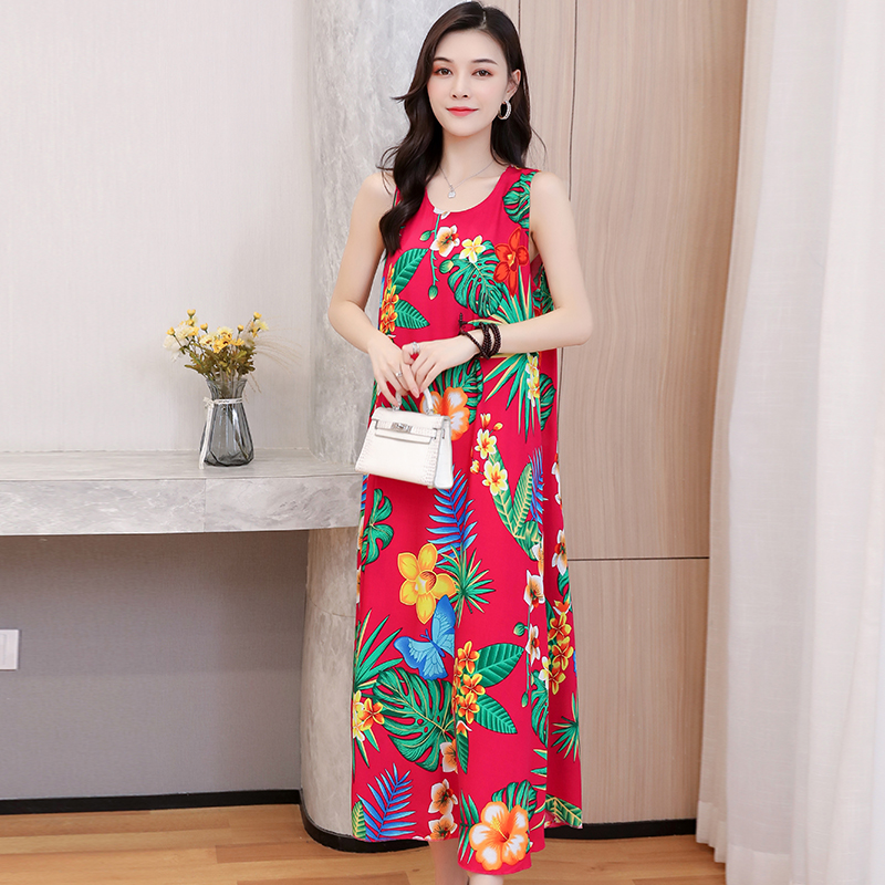34poplin  Nightdress female pure cotton new pattern summer Thin Sleeveless Medium and long term Increase fertilizer Big size easy Fat mm pajamas