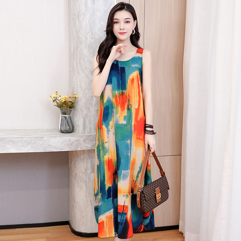 37poplin  Nightdress female pure cotton new pattern summer Thin Sleeveless Medium and long term Increase fertilizer Big size easy Fat mm pajamas