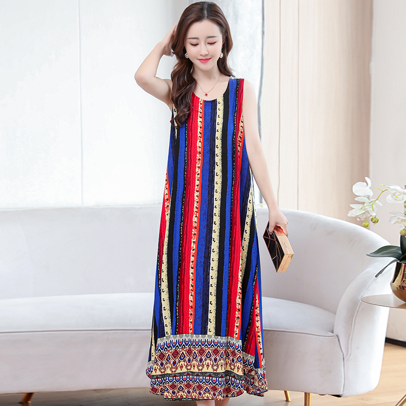 52poplin  Nightdress female pure cotton new pattern summer Thin Sleeveless Medium and long term Increase fertilizer Big size easy Fat mm pajamas
