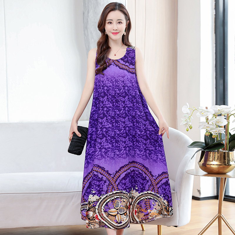 54poplin  Nightdress female pure cotton new pattern summer Thin Sleeveless Medium and long term Increase fertilizer Big size easy Fat mm pajamas